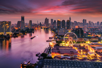 Bangkok temple and city travel view
